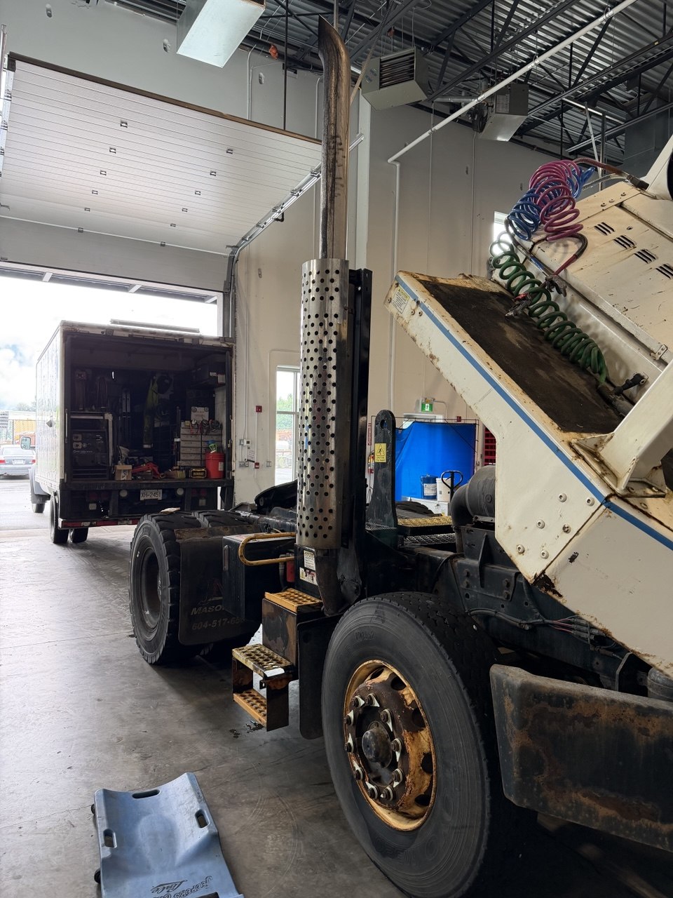 Truck service in shop bay
